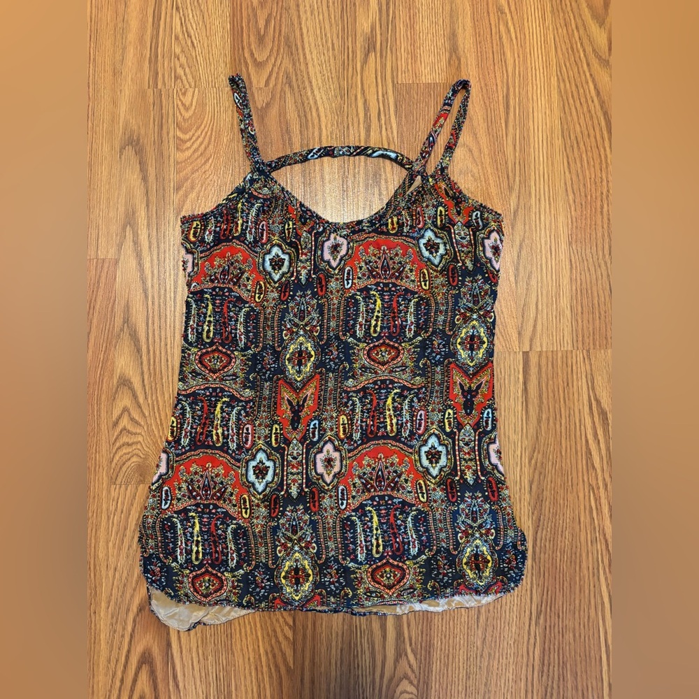 DKNY Multicolor Paisley-Print Spaghetti Strap Silk Tank Top